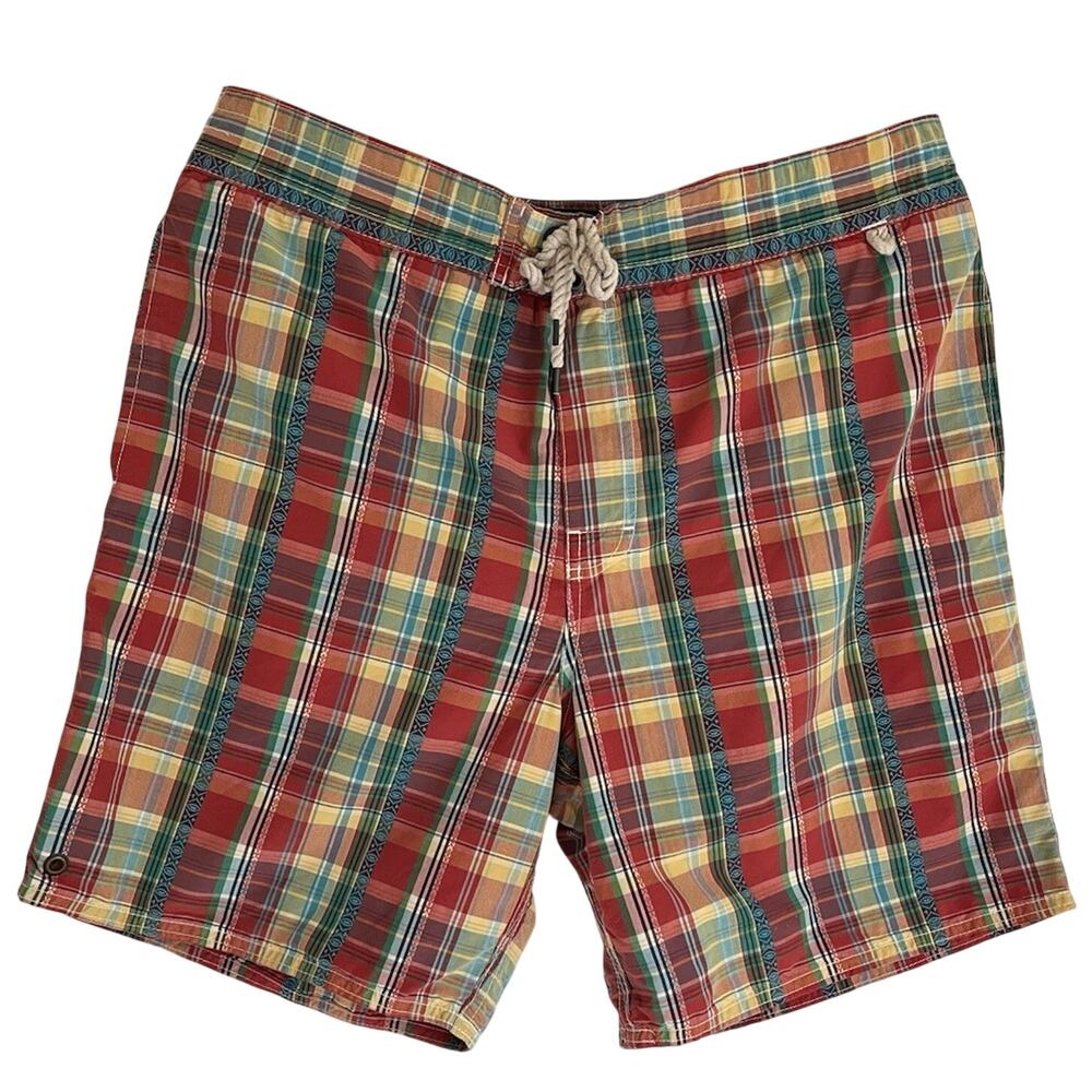 Polo Ralph Lauren XL Swim Trunks Shorts Red Plaid Madras Lined Drawstring $90
